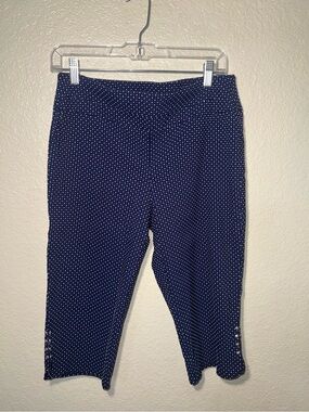 Attyre New York Navy Polka Dot Capri Pants Rhinestone Hem Size 8